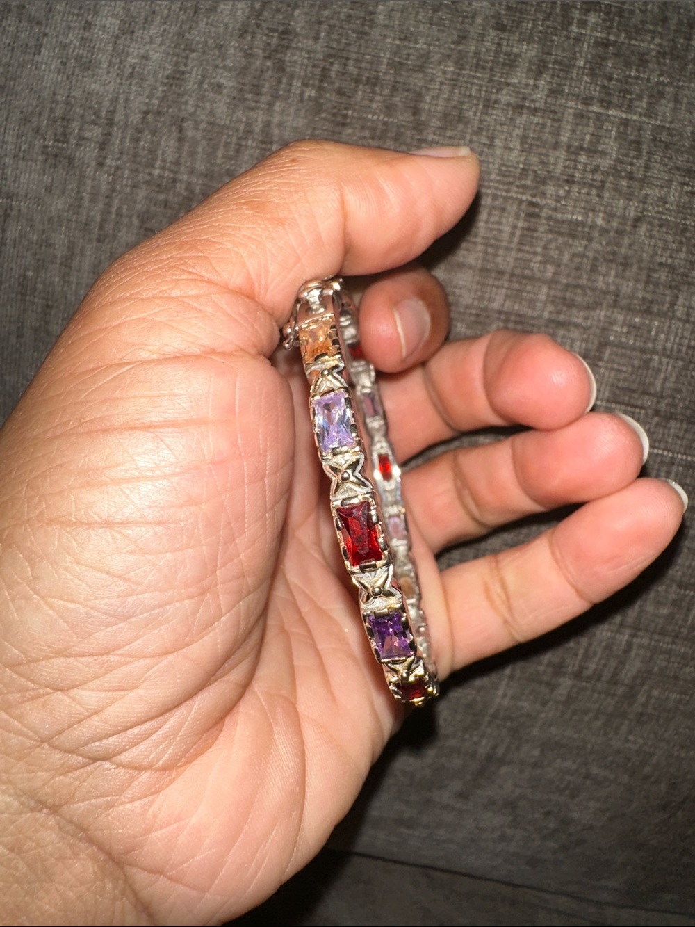 Multicolored Gemstone Tennis Bracelet - Silver 925 Tone